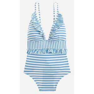 🔥Last Chance🔥NWT J.Crew Ruffle plunging one-piece swimsuit in mixed stripe 8